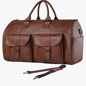 Brown Leather Duffel Bag with Adjustable Strap